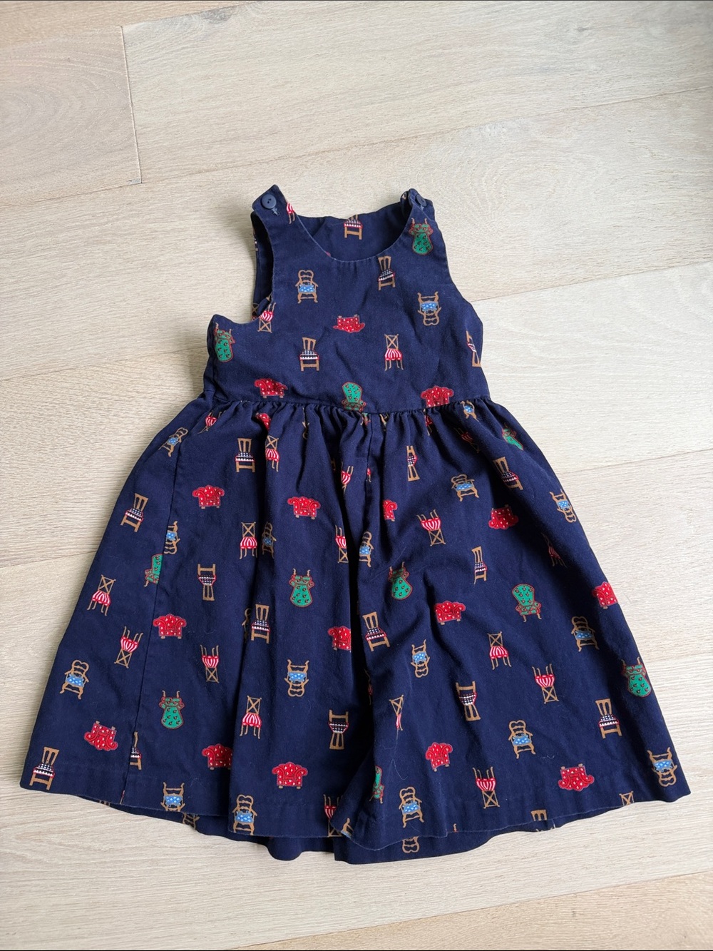 Vintage hartstrings Girls Navy Printed Sleeveless Cotton Dress sz 5 pinafore